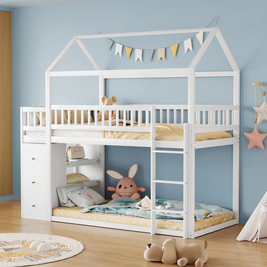 Lit superposé sécurisé enfant 90x200 bois massif pour petites chambres