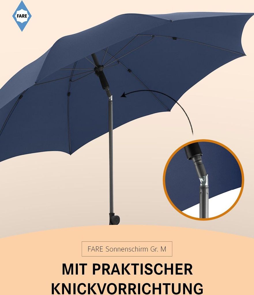 FARE Sonnenschirm M Höhenverstellbar Knickvorrichtung Lichtschutzfaktor UPF 50+ 180cm, Farbe:Nachtblau