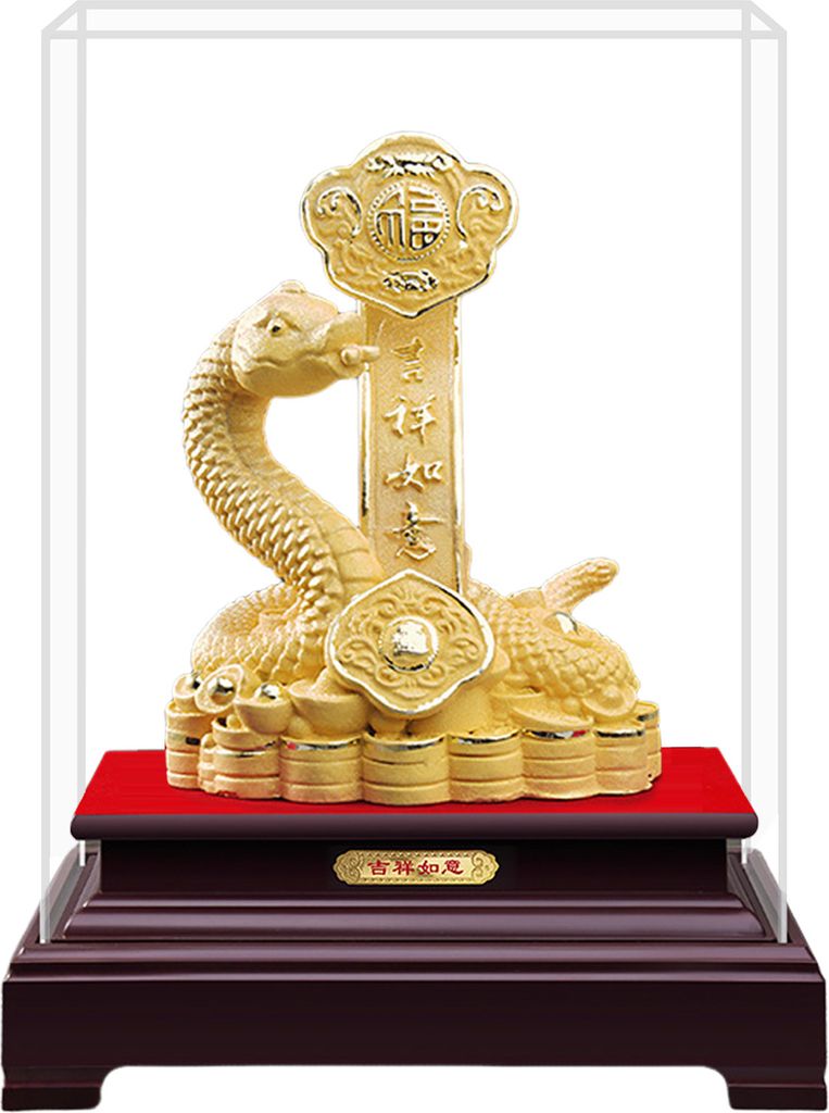 Goldene Schlangenskulptur, Jahr der Schlange, Tischdekoration, Glücksbringer, Sternzeichen-Schlangenfigur für die Dekoration zu Hause und im Büro