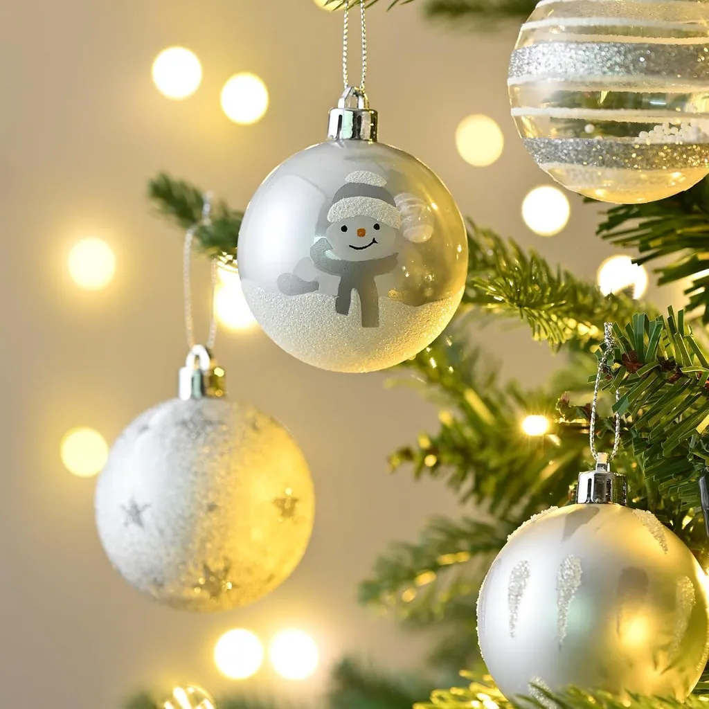 Boules de Noël Décoratives 6cm Argent et Blanc - Coffret de 16 Pièces Chic - 6