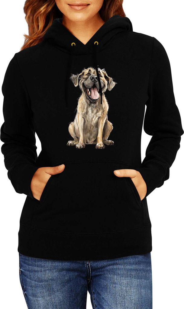 Damen Kapuzenpullover Funny Dogs Breeds English Mastiff Dog Breed, Lady M / Schwarz