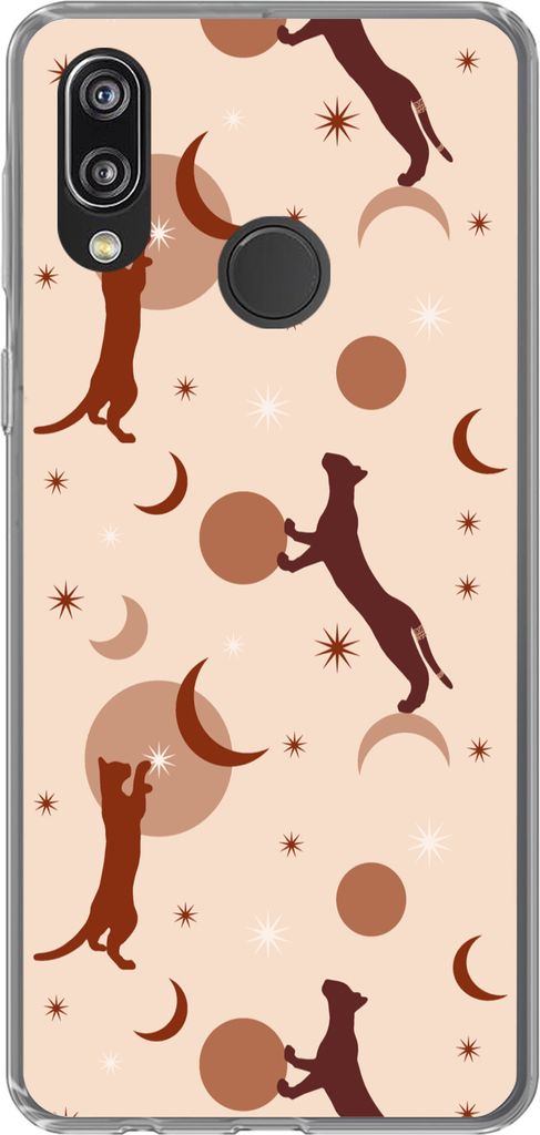 MuchoWow Handyhülle Schutzhülle Hülle für Telefoonhoesje Huawei P20 Lite (2020) Muster - Katze - Mond - Pastell - Mädchen - Kinder - Kinder ...