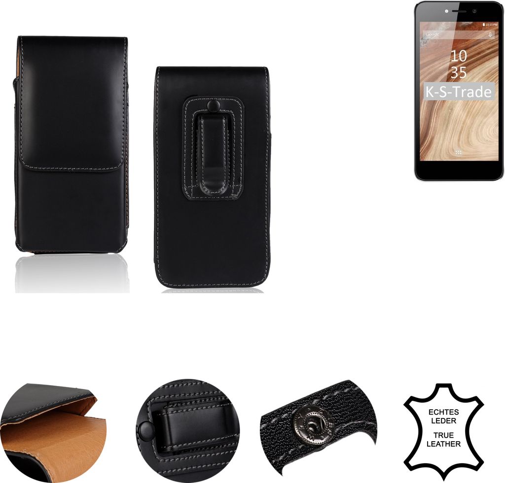 K-S-Trade Holster Gürtel Tasche Handy-Hülle Schutz-Hülle kompatibel mit Blaupunkt SL 04 Handy Hülle Leder schwarz, 1x