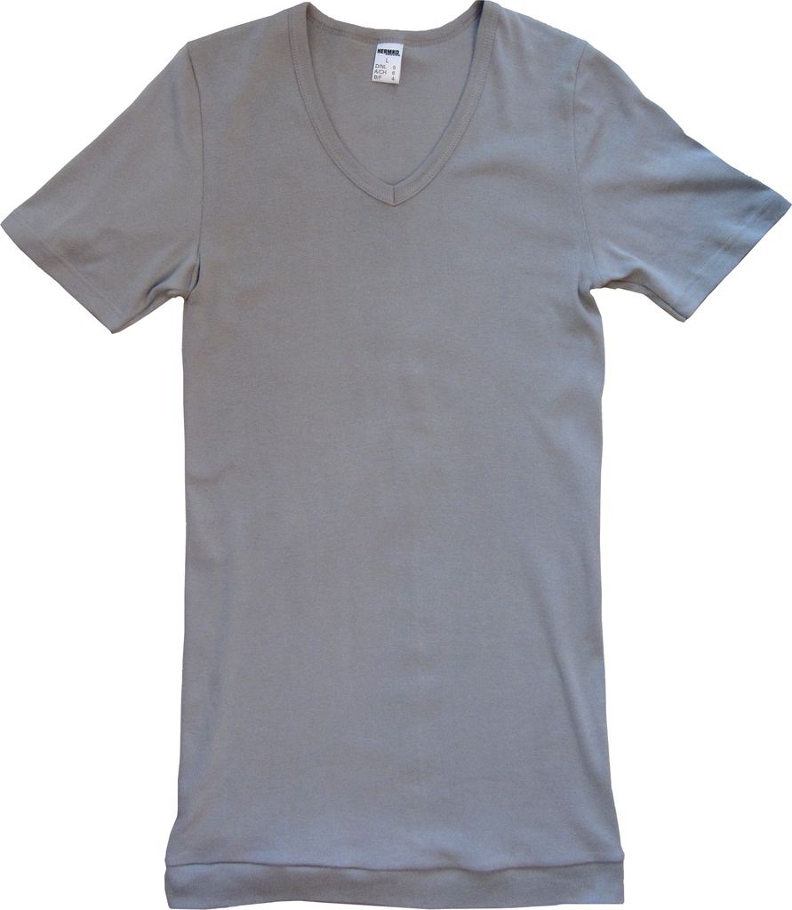 HERMKO 488710 2er Pack Extralanges Herren kurzarm Shirt +6cm V-Neck mit Bund als Abschluss, 100% Baumwolle, Größe:D 6 = EU L, Farbe:grau