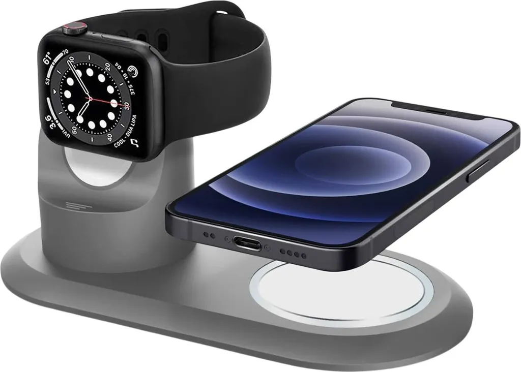 Support de charge iPhone et Apple Watch pour table de chevet gris