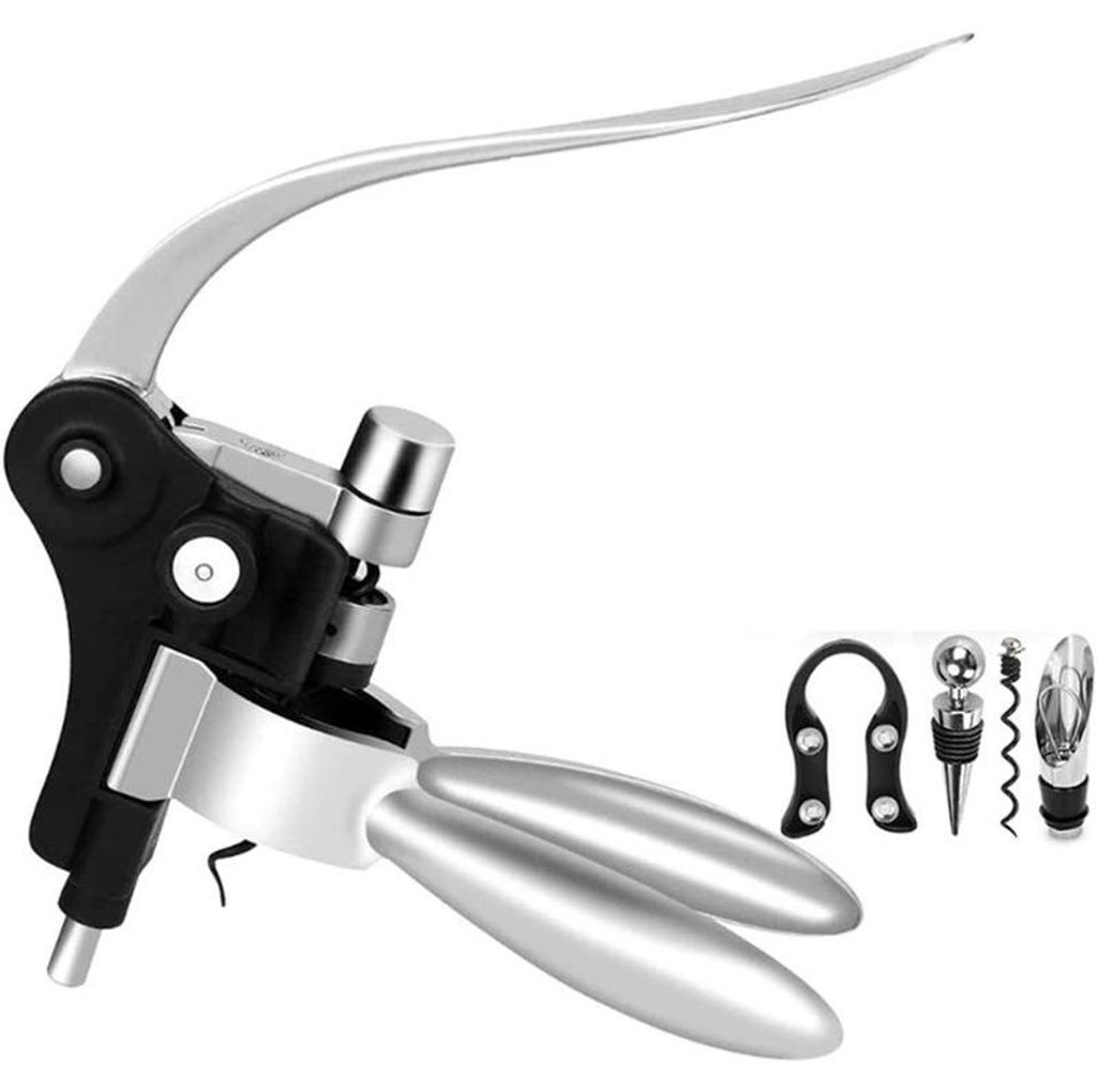 Kaninchen-Weinöffner Set aus Edelstahl – Korkenzieher mit Folienabschneider – Inklusive Weinverschluss, Ausgießer & Tropfring – für Bar, Z...