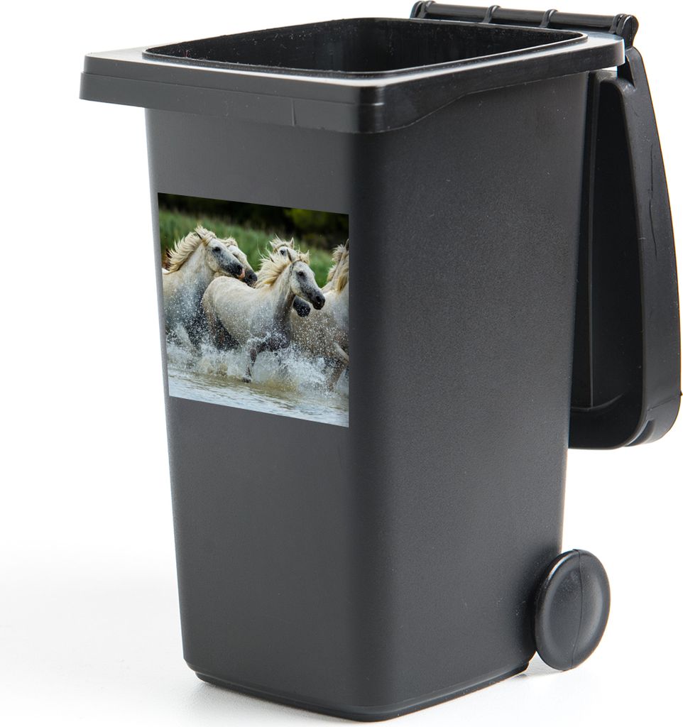 MuchoWow Mülltonnenaufkleber Pferde - Wasser - Natur 40x40 cm - Abfall-Aufkleber - Container - für Abfallcontainer