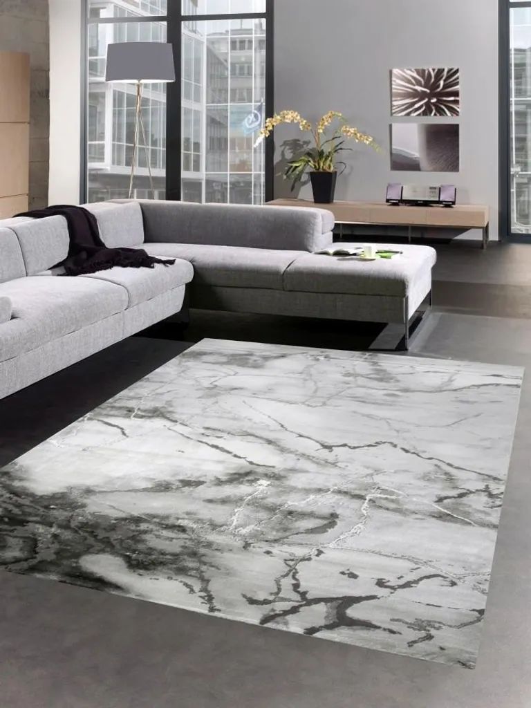 Tapis Design Gris Argent à Effet Brillant - Motif Marbre Chic 80x150