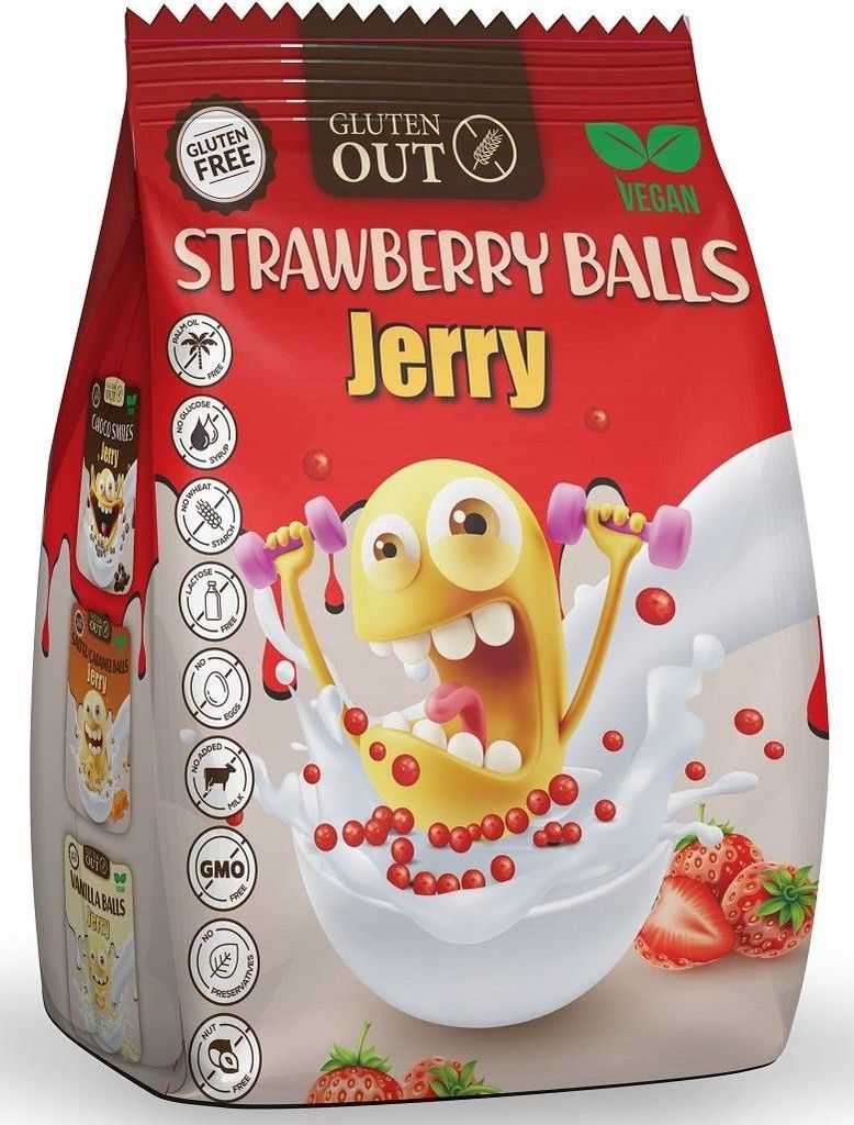 KULKI ZBOŻOWE TRUSKAWKOWE BEZGLUTENOWE 375 g - JERRY GLUTEN OUT