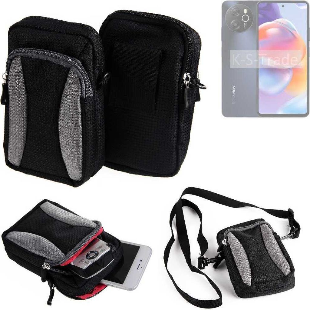 K-S-Trade Holster Schutz Hülle kompatibel mit Blackview Shark 8 Handy Hülle Gürteltasche Umhängetasche mit Zusatzfach schwarz