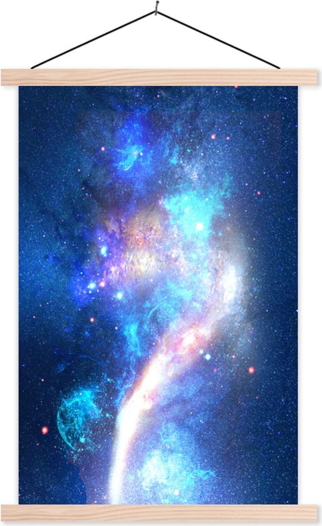MuchoWow Textilposter Sterne - Blau - Weltraum 60x90 cm mit holzfarbenen Rahmen - Textil