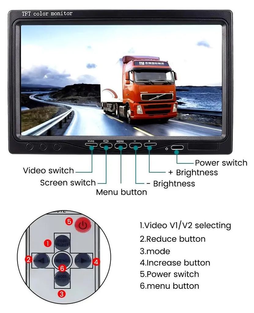 Caméra de recul HD avec écran 7 pouces et 18 LED infrarouges 12-24V - 5