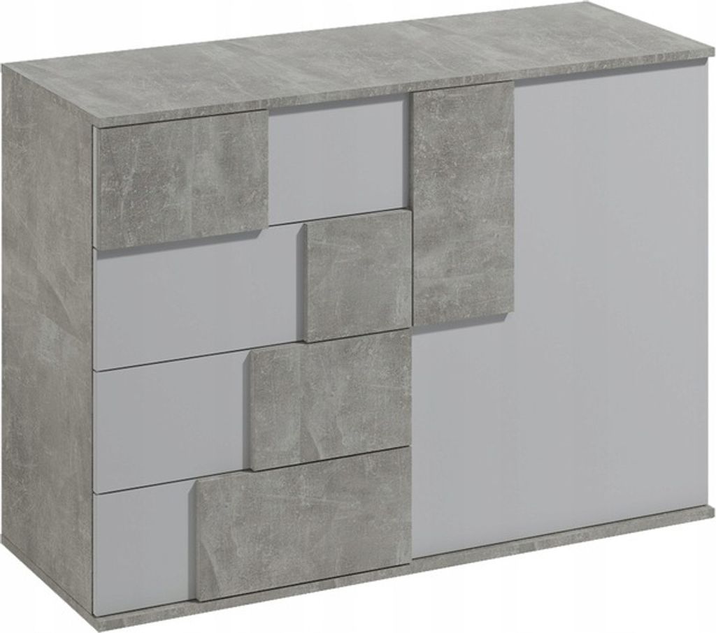 Masseno Kommode ESTRADA 121 cm Sideboard mit 4 Schubladen und 1 Türen für Wohnzimmer Schlafzimmer Modern 121x45x85 cm Taupe / Weiß