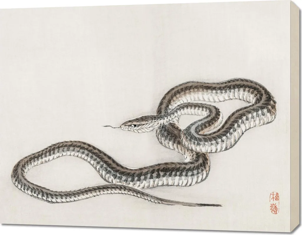 Tableau 90 x 70 cm Snake par Kōno Bairei - Estampe japonaise de collection