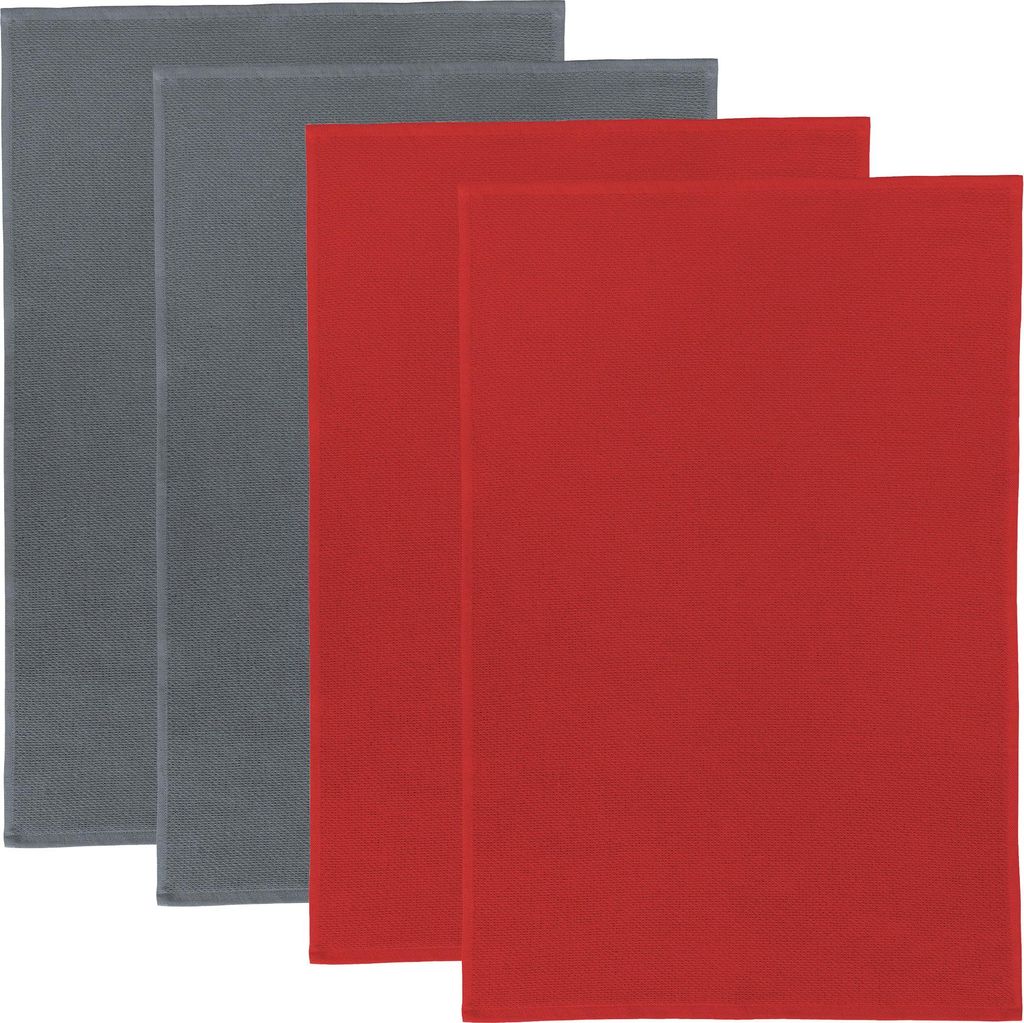 Erwin Müller Frottier-Geschirrtuch 2-farbig 4er-Pack grau/rot 50x70 cm