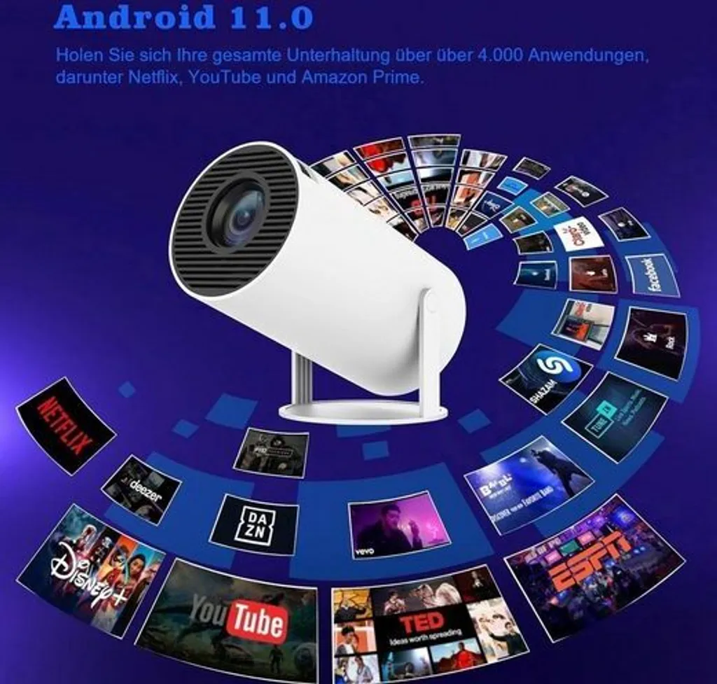 Projecteur de poche Android 11 avec objectif rotatif à 180 degrés
