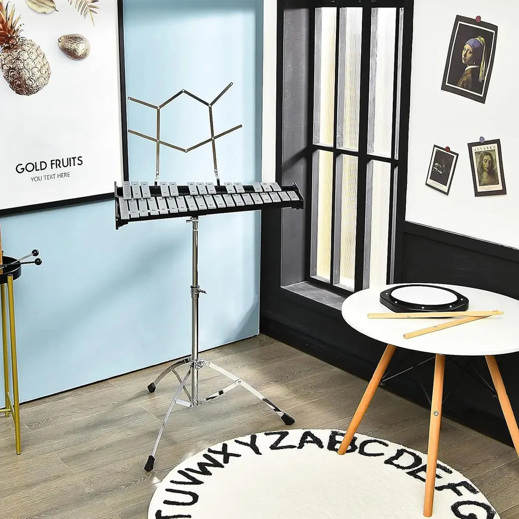 Glockenspiel Xylophone 32 Notes avec Trépied Ajustable et Pad - Noir - 5