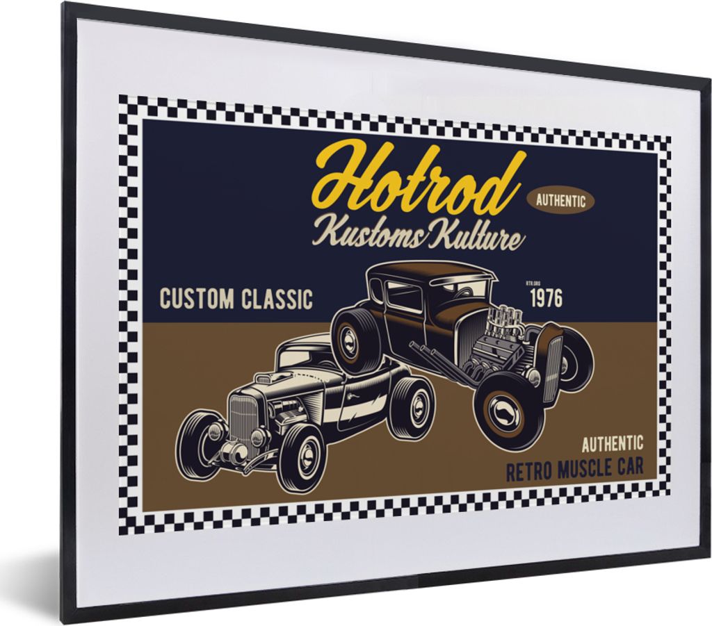 MuchoWow MuchoWow Gerahmtes Poster Mancave - Auto - Retro - Blau - Braun 40x30 cm - Poster mit zchwarzem Bilderrahmen - Bilderrahmen - Poster i...