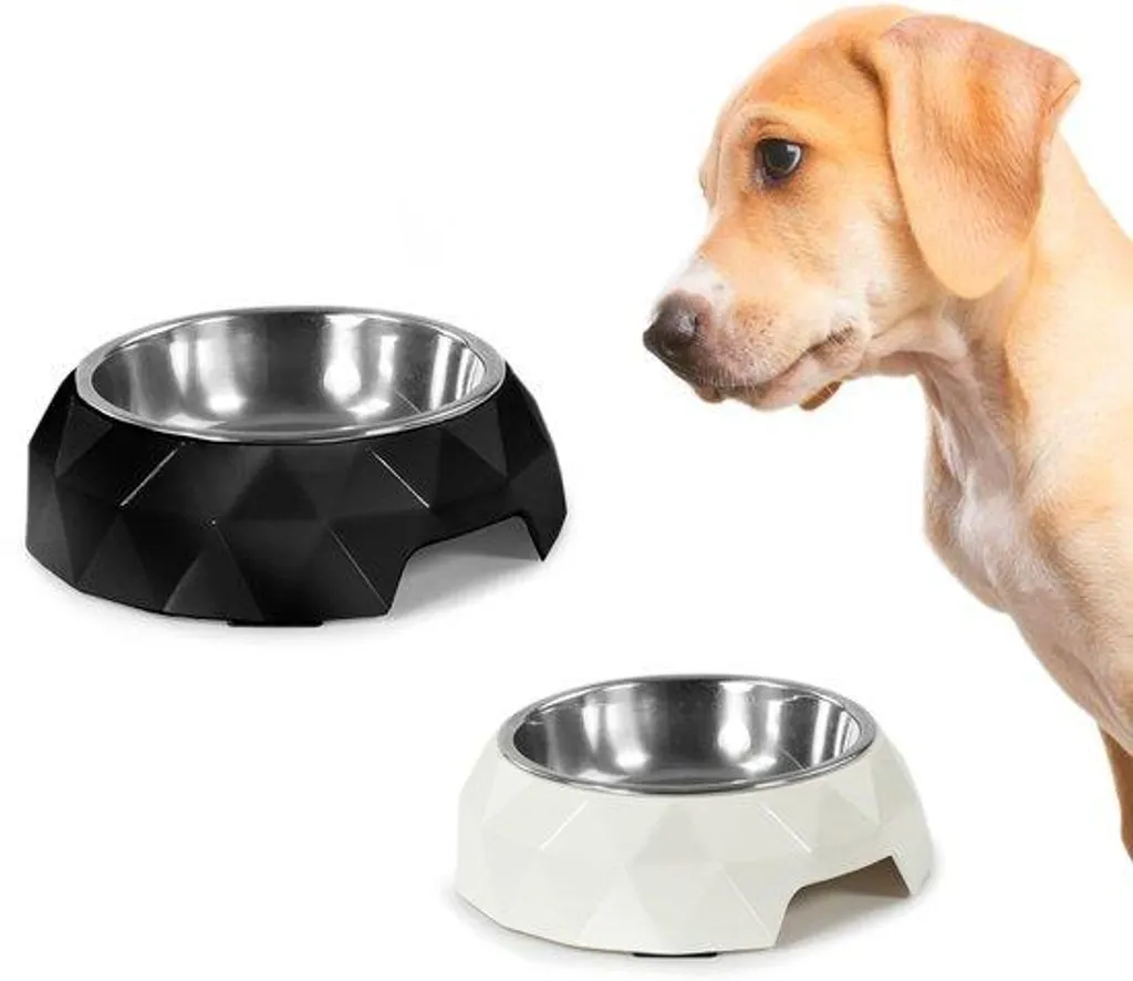 Écuelle pour chien en mélamine et inox blanc - Volume 0,7L Diamond