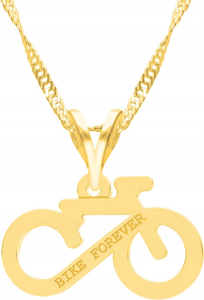 Goldene Fahrradkette mit graviertem Fahrrad und gravierter Fahrradplakette, 925er Silber