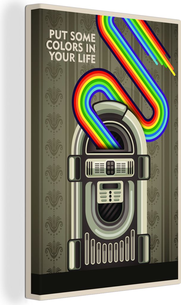 OneMillionCanvasses - Leinwandbilder - 90x140 cm, Vintage - Jukebox - Regenbogen - Bring Farbe in dein Leben - Farbe - Zitate, Wandbilder Kunstdr...