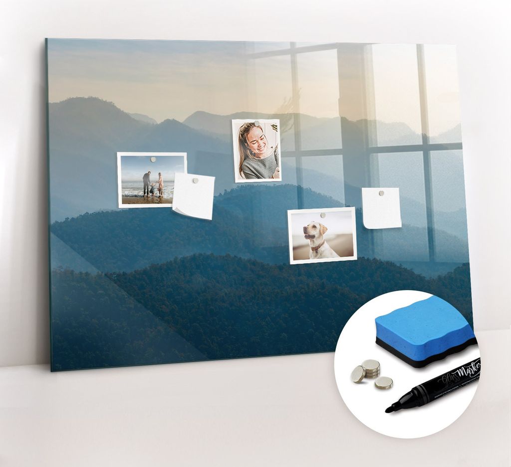 Magnetpinnwand Memoboard - Zubehörsatz - Schwarzer Marker + Schwamm + Magnete - 100 x 70 cm - Landschaftsabstraktion