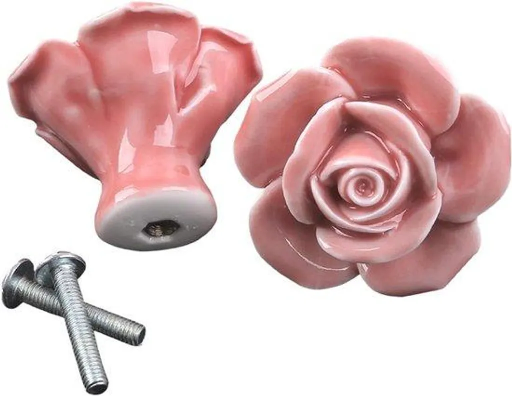 Lot de 2 Poignées de Toilette en Céramique Noire et Cristal Rose Rétro