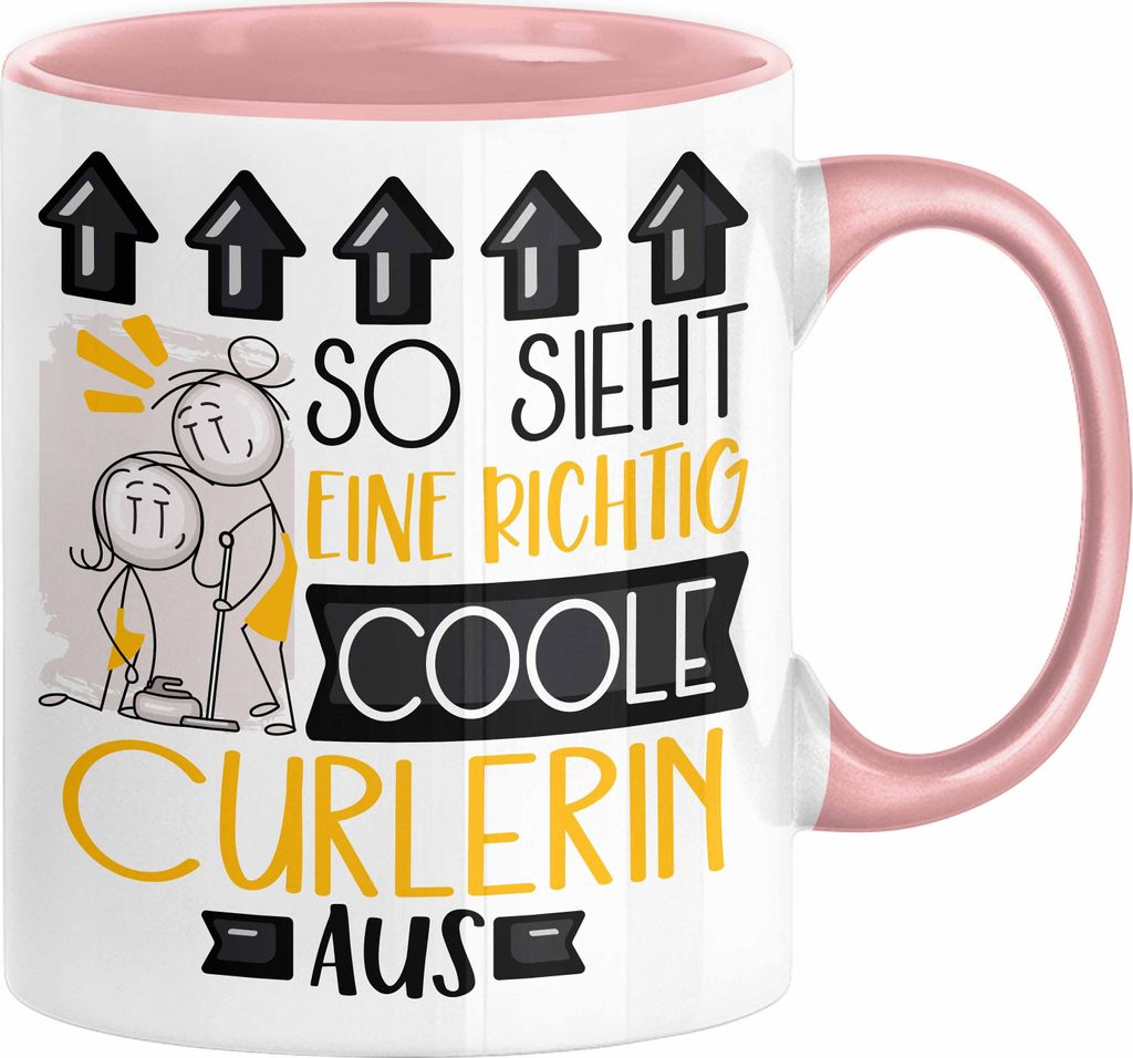 Curlerin Geschenk Tasse Geschenkidee für Curlerin Geburtstag Weihnachten Spruch So Sieht Eine Richtig Coole Curlerin Aus Kaffee-Becher (Rosa)