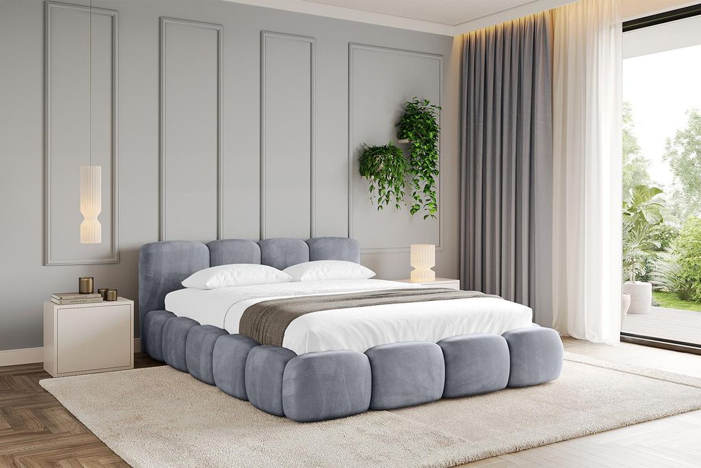 ALTDECOR Polsterbett mit Bettkasten KALA v1 - 140x200 Grau - Bett ohne Matratze, Doppelbett mit Stauraum und Latternrost, Boxbett mit Kopfteil