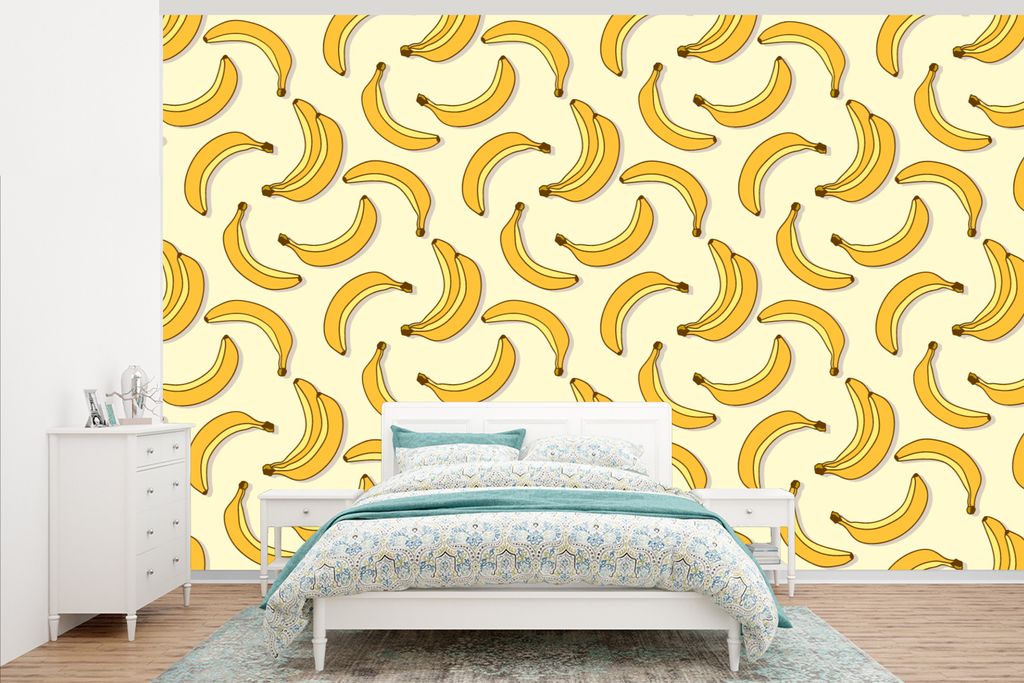 MuchoWow Fototapete für Wohnzimmer oder Schlafzimmer Wandtapete Vinyl Motivtapete Obst - Gestaltung - Banane - 375x240 cm - Wand Tapete