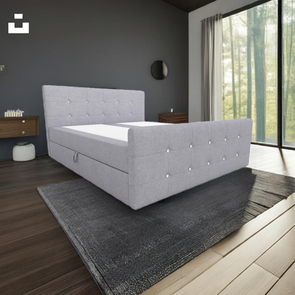 Luxus Boxspringbett Château – Grau, 200x200 cm, mit Bonellfederkernmatratze, gepolstert