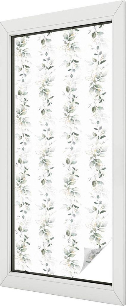 Buntglas Fensterfolie – 116x50 cm – Stained-Glass Design – blickdichte dekorative Sichtschutzfolie – selbstklebend, UV-Schutz – Pflanzenz...