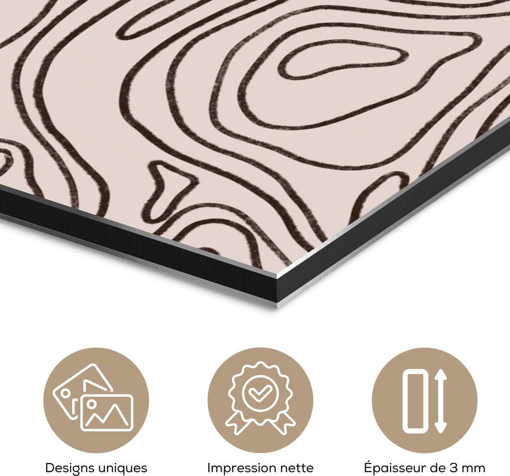 MuchoWow Wanddekoration Metall Metallbild Wandkunst 40x30 cm Kunst - Linien - Beige - Schwarz MuchoWow Aluminium Gemälde - Dekoration Wohnzimmer