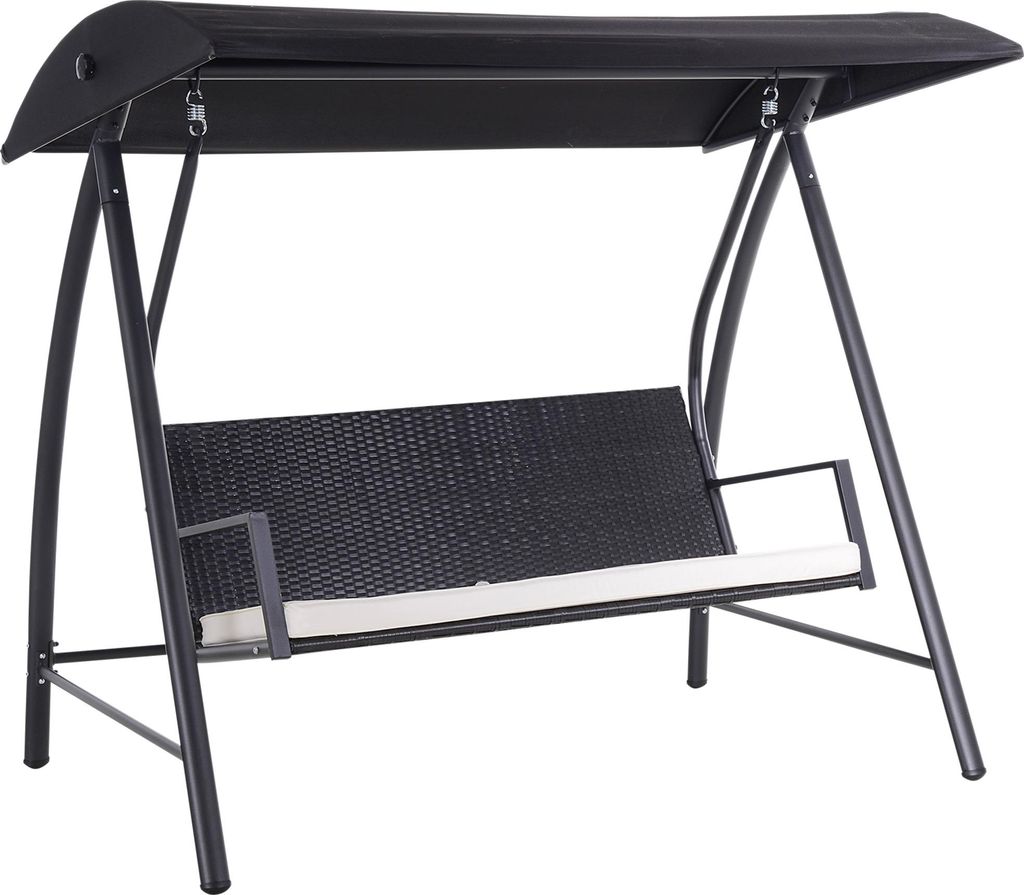 Hollywoodschaukel 3-Sitzer Schwarz - Polyrattan & Metall, 198*124*179?cm, mit Dach für Garten & Terrasse