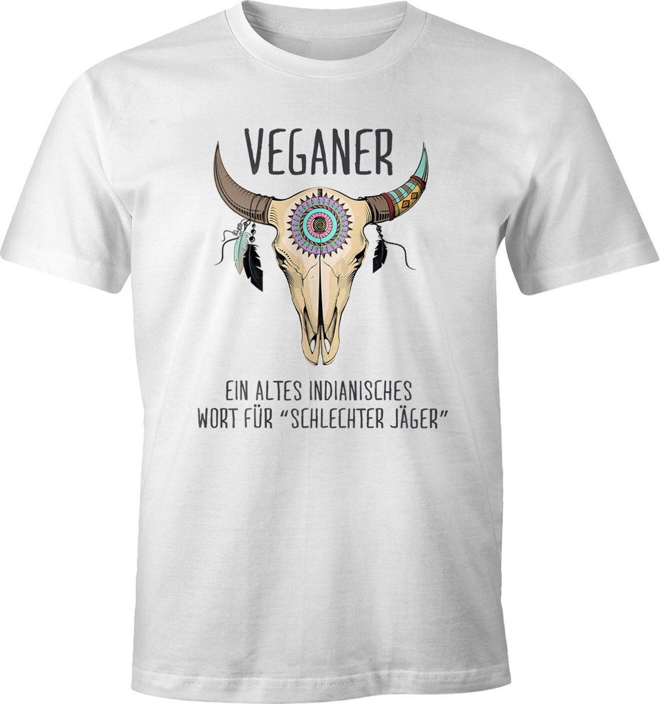 Herren T-Shirt Vegetarier / Veganer Schlechter Jäger Spruch Skull lustig Fun-Shirt Moonworks Veganer weiß XXL