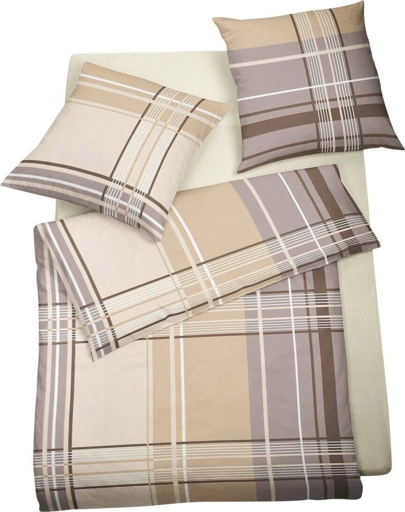 Bettwaren-Shop Feinbiber Bettwäsche Streifen beige 155x220 cm + 80x80 cm