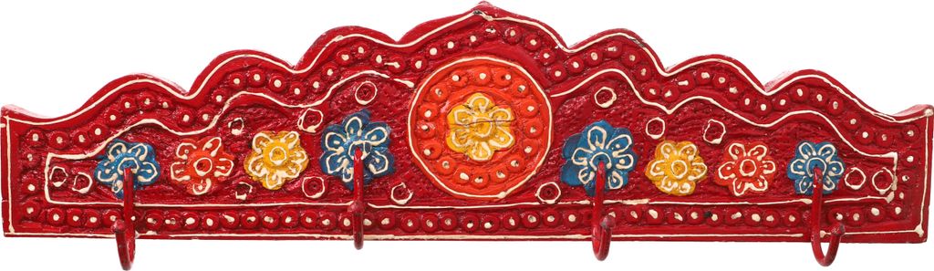 Indische Vintage Hakenleiste, Garderobe, Schlüsselbrett - Design 3, Mehrfarbig, Holz,Metall, 11,5*50*2,5 cm, Wandhaken aus Holz, Metall & Keramik