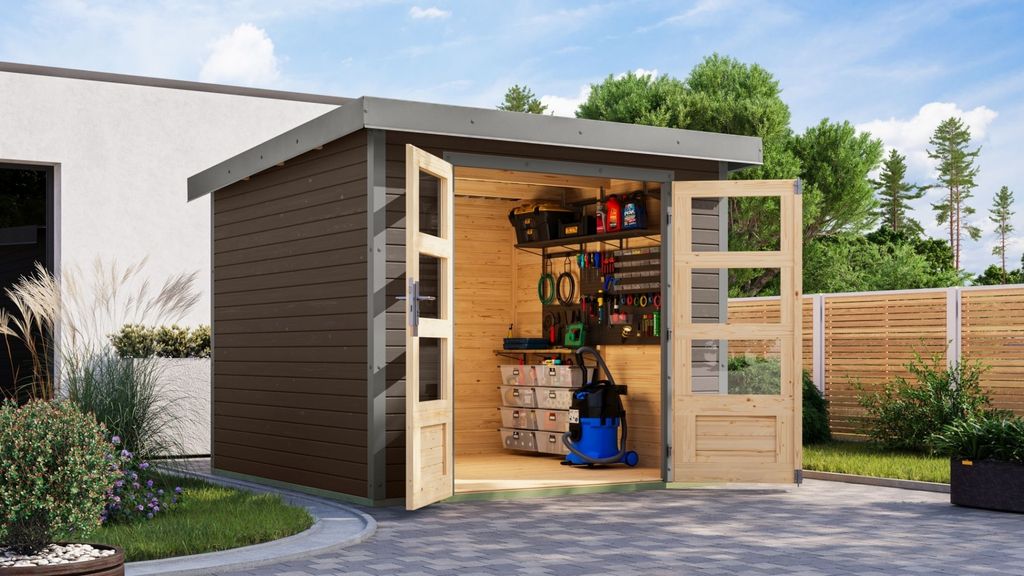 Karibu Gartenhaus Hybridhaus Metall Jupiter 3,5 terragrau 238,5x242,5x209 cm