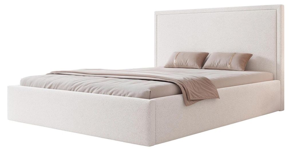 Polsterbett TIRANO 180x200 Schneeweiß Weiß Flechtstoff mit Bettkasten & Lattenrost