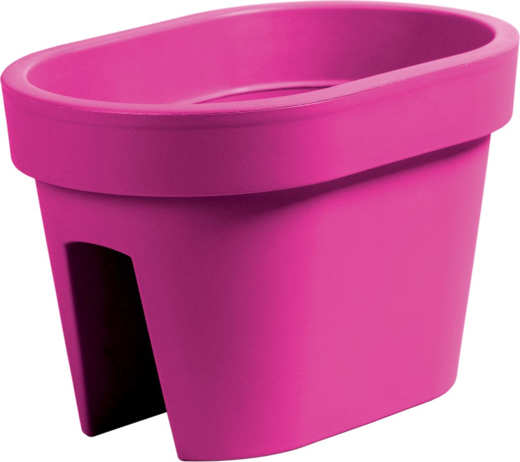 A pink oval balcony planter box.