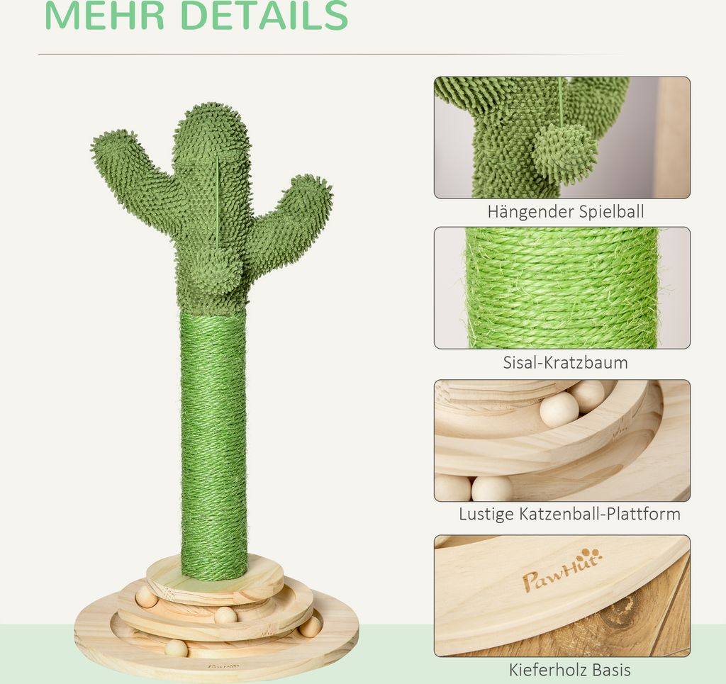 PawHut Katzen Kratzbaum Kaktus Katzenbaum Kiefernholz Sisal Produktbild 6