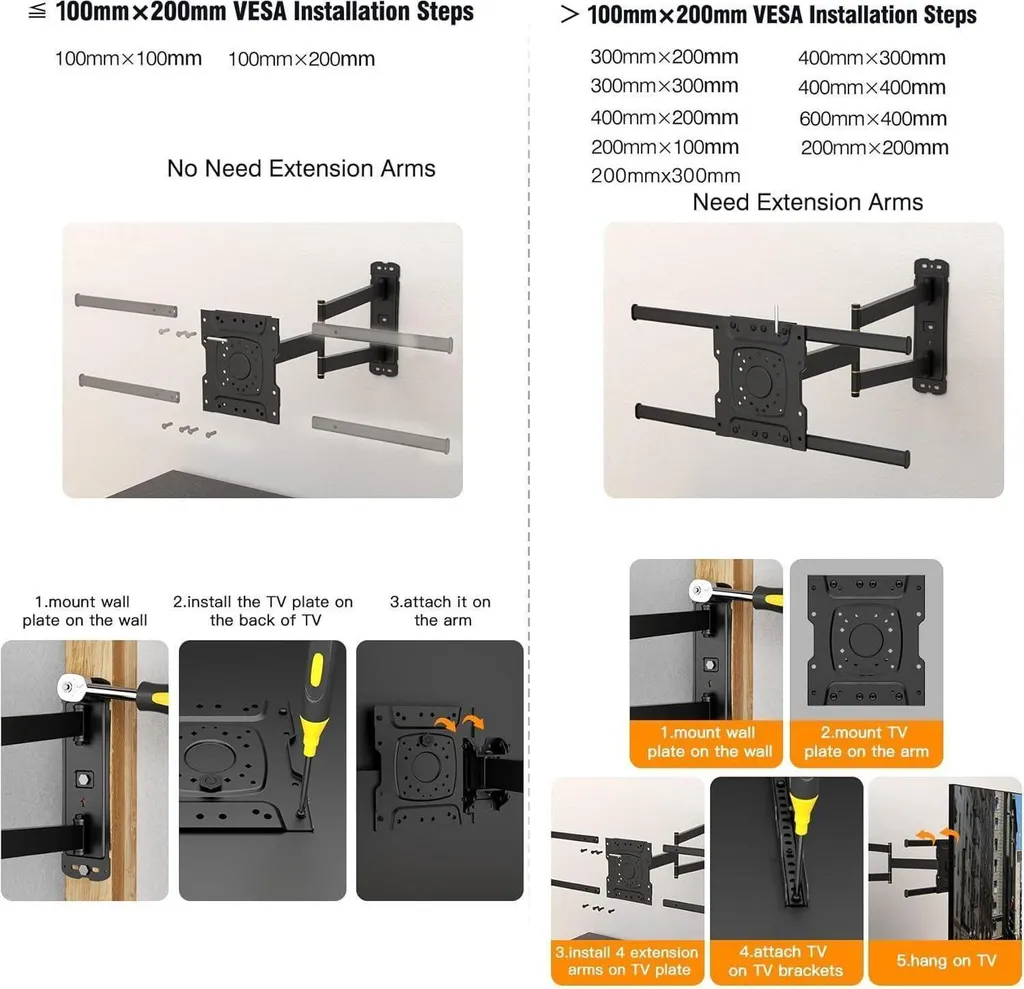 Support Mural TV Orientable et Inclinable pour Écrans LED et OLED - 8