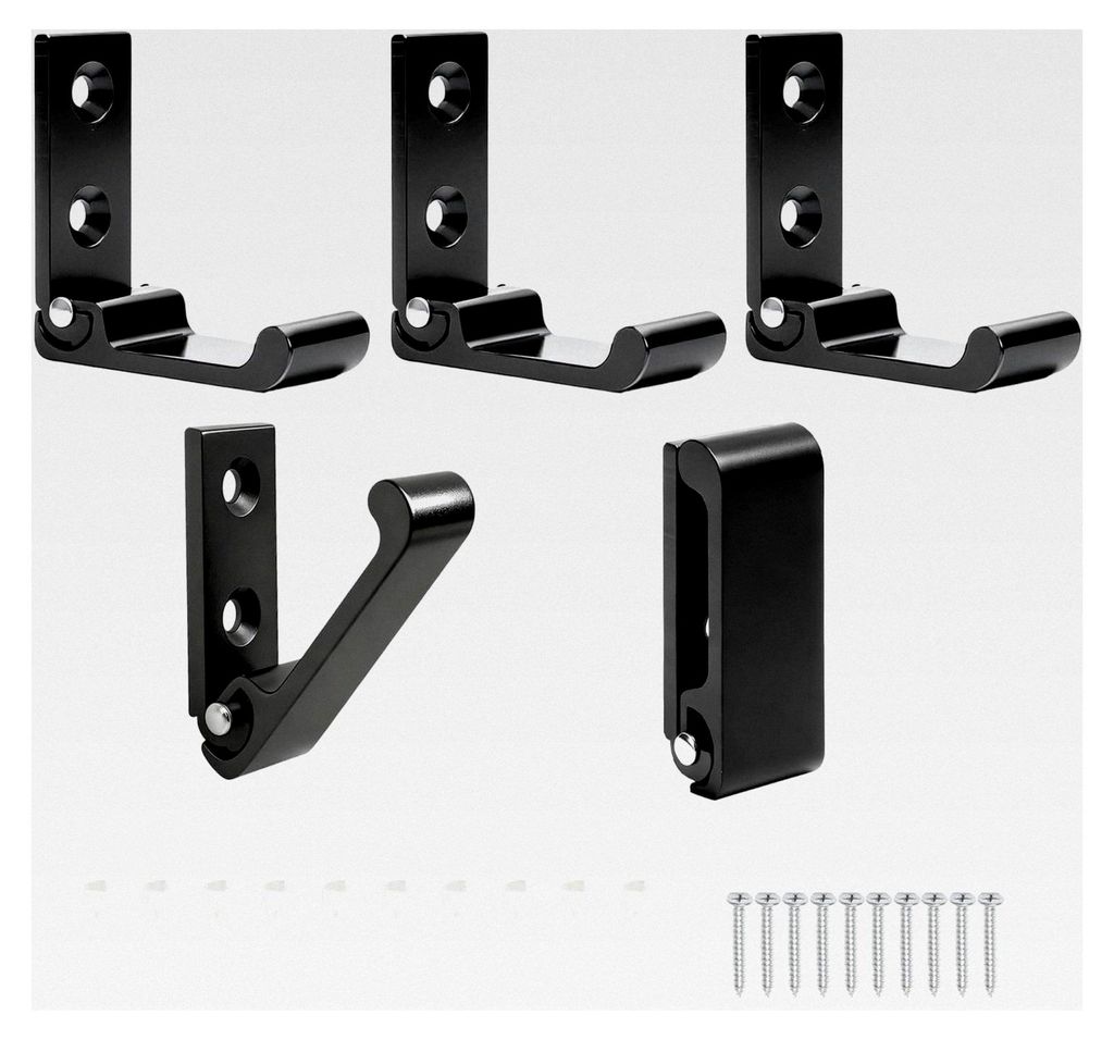 5 Stück Faltbare Wandhaken Schwarz, 90° Klapphaken aus Aluminium für Bad, Flur, Küche, Wohnmobil, Mantel, Hut, Handtuch, Schlüssel, Taschen