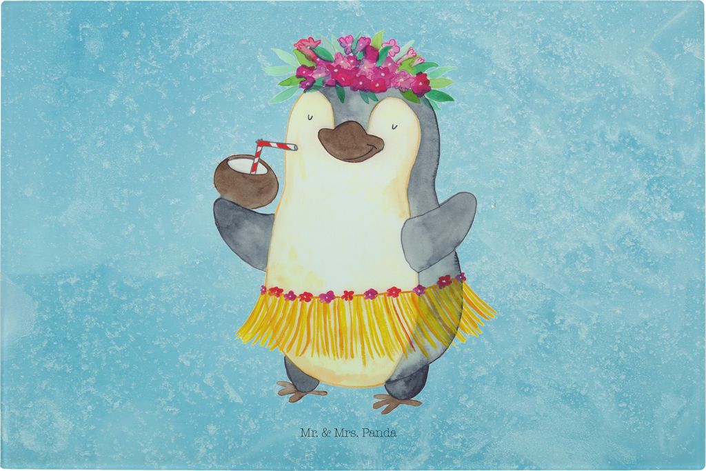 Mr. & Mrs. Panda Großes Schneidebrett Pinguin Kokosnuss - Eisblau - Geschenk, Aloha, Urlaub, Frühstücksbrett, Küchenbrett, Hawaii, Glas, Servie...