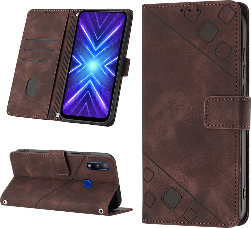 Hülle für Huawei Y9 Prime 2019/P Smart Z 2019 Prägung Flip Leder Brieftasche Schutzhülle mit Ständer Braun