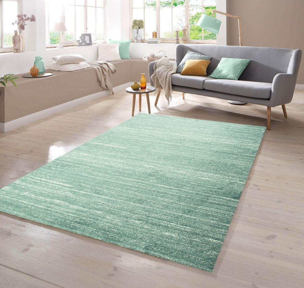 Designer Teppich Kurzflor Uni Design in Blau Größe - 80 x 300 cm