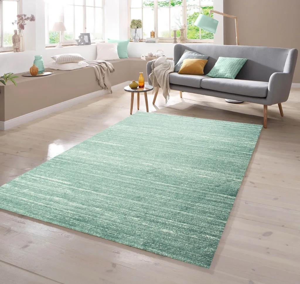 Grand tapis de salon bleu uni 200x290 cm - Style moderne poils courts