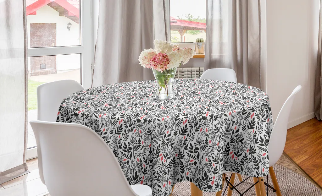 ABAKUHAUS Tovaglia rotonda con motivi floreali, motivo giardino botanico, tovaglia circolare per sala da pranzo, decorazione cucina, 150 cm, rosa pallido-grigio scuro