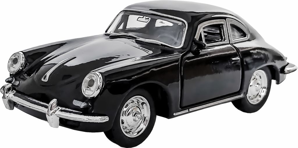 PORSCHE 356B Modellauto 12cm aus Metall Modell Auto mit Rückzug Spielzeugauto WELLY Spielzeug Kinder Geschenk 75 (Schwarz)