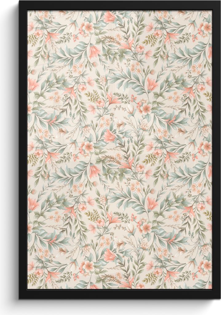MuchoWow MuchoWow Gerahmtes Poster Vintage - Muster - Pflanzen 40x60 cm - Poster mit zchwarzem Bilderrahmen - Papierdruck - Wandbilder